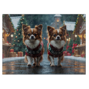Papillon-Hunde Weihnachten Schnee Feiertag Schneidebrett