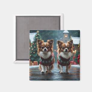 Papillon-Hunde Weihnachten Schnee Urlaub Magnet