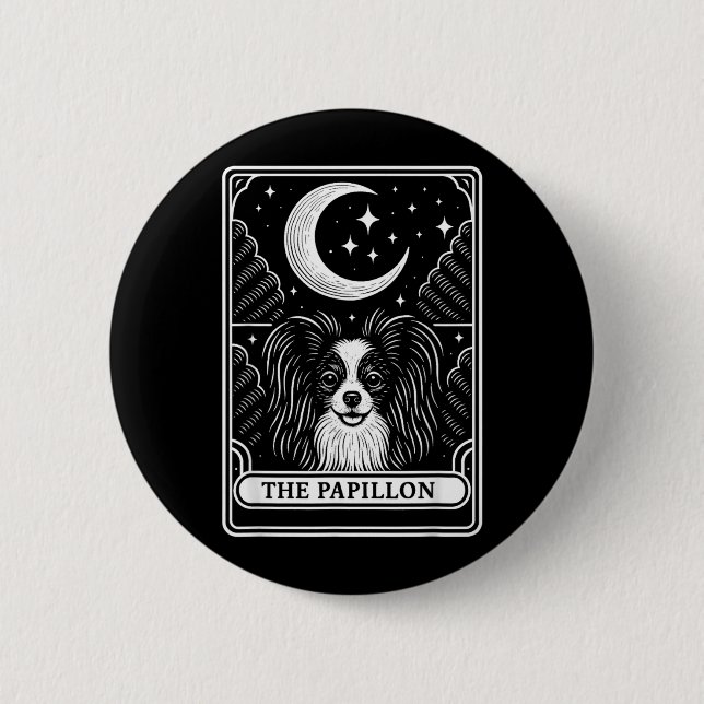 Papillon-Hundemutter-Tarotkarte Vintage-Halbmond Button (Vorderseite)