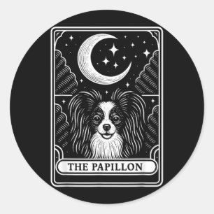 Papillon-Hundemutter-Tarotkarte Vintage-Halbmond Runder Aufkleber