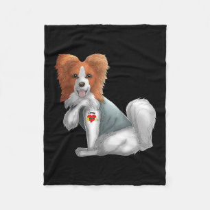 Papillon I Liebe Mama Tattoo Hundeshirt Mothers Fleecedecke