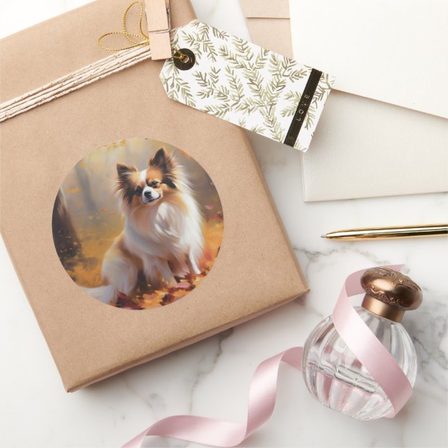 Papillon im Herbst Leaves Fall Inspiriert Runder Aufkleber (Schenken)