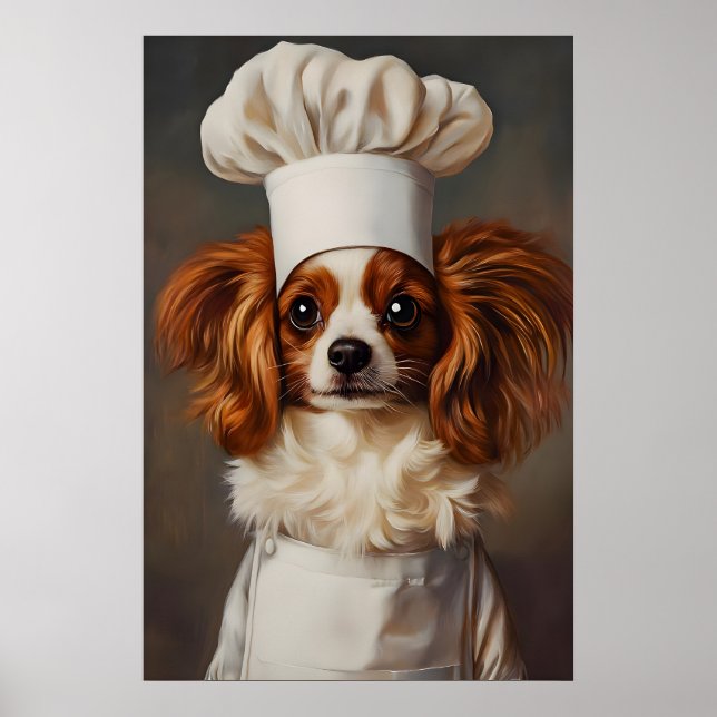 Papillon In Chefs Hat Poster, Pet Poster, Papillon Poster (Vorne)