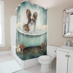 Papillon in der Badewanne Aquarell Dog Kunstdusche Duschvorhang