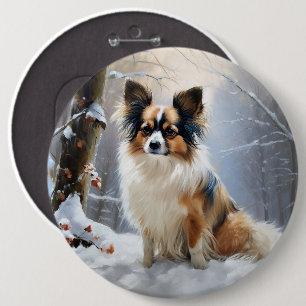 Papillon Lass es schneien Weihnachten Button