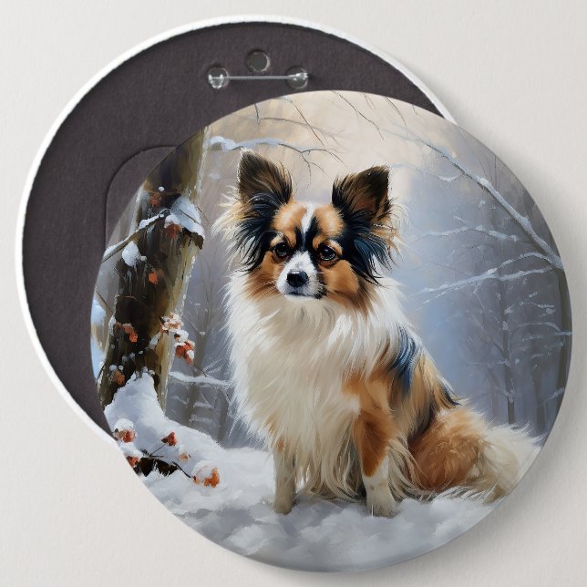 Papillon Lass es schneien Weihnachten Button (Vorne & Hinten)