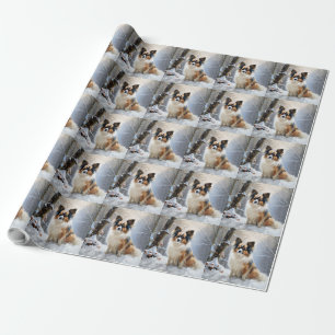 Papillon Lass es schneien Weihnachten Geschenkpapier