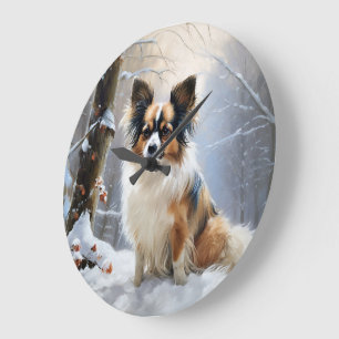 Papillon Lass es schneien Weihnachten Große Wanduhr