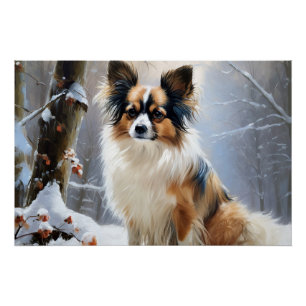 Papillon Lass es schneien Weihnachten Poster