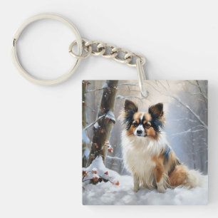 Papillon Lass es schneien Weihnachten Schlüsselanhänger