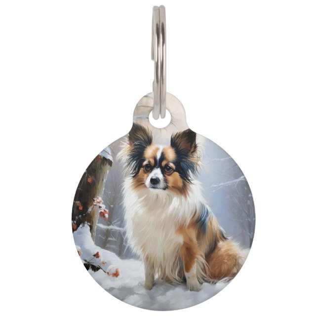 Papillon Let It Snow Christmas Haustiermarke (Vorderseite)