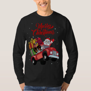 Papillon mit dem Weihnachtsmann im roten Lkw-Hund T-Shirt