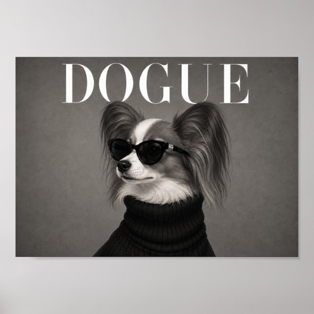 Papillon Mode-Editorial-Hunde-Kunstprint Poster (Vorne)