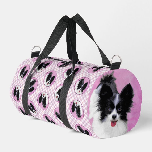 Papillon Painting Black and White Original Dog Art Duffle Bag (Linke Seite)