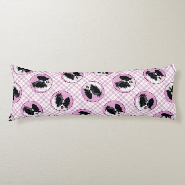 Papillon Painting Black and White Original Dog Art Seitenschläferkissen (Vorderseite)