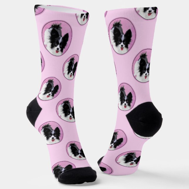 Papillon Painting Black and White Original Dog Art Socken (Gewinkelt)