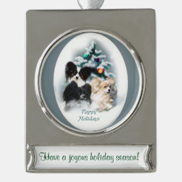 Papillon Personalisiert Christmas Banner-Ornament Silber