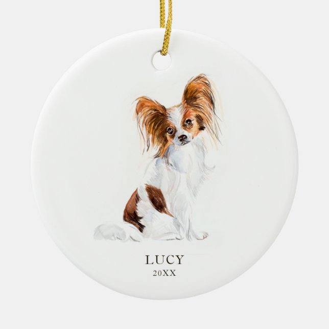 Papillon Pet Hund Aquarellbilder Keramik Ornament (Vorne)