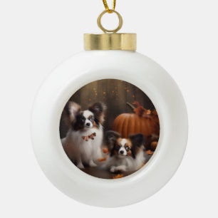 Papillon Puppy Autumn Delight Pumpkin Keramik Kugel-Ornament