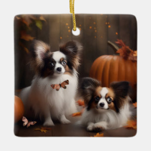 Papillon Puppy Autumn Delight Pumpkin Keramikornament