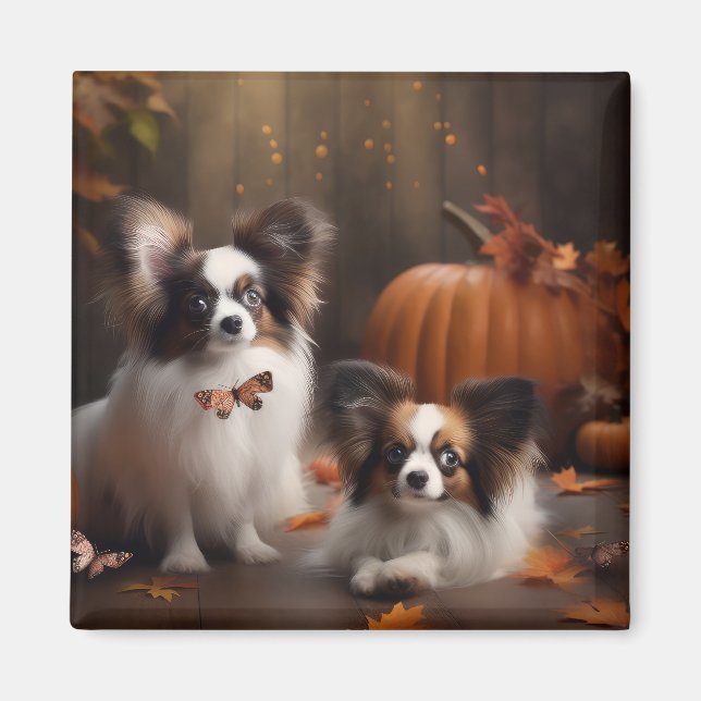 Papillon Puppy Autumn Delight Pumpkin Magnet (Vorne)