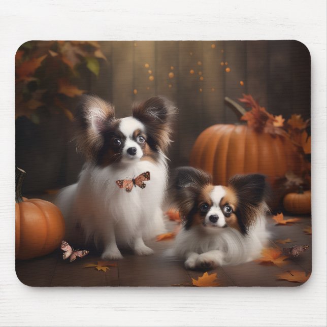 Papillon Puppy Autumn Delight Pumpkin Mousepad (Vorne)