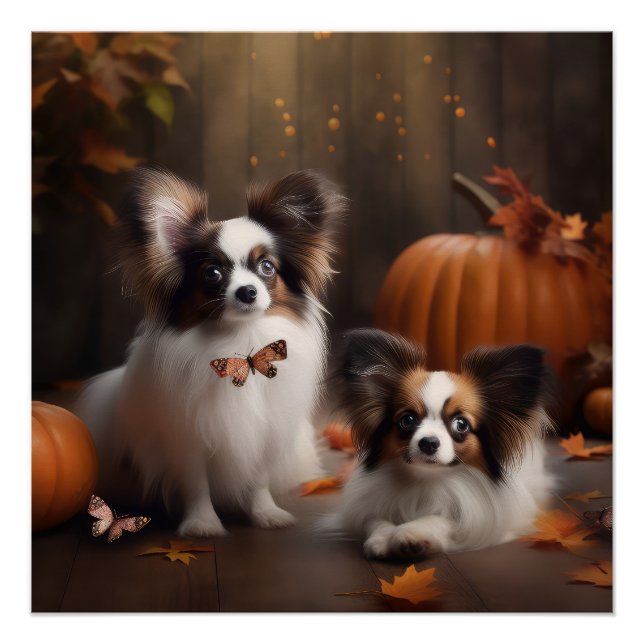 Papillon Puppy Autumn Delight Pumpkin Poster (Vorderseite)