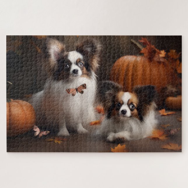 Papillon Puppy Autumn Delight Pumpkin Puzzle (Horizontal)