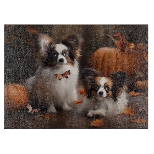 Papillon Puppy Autumn Delight Pumpkin Schneidebrett (Vorderseite)