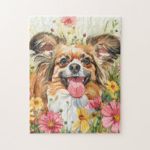 Papillon-Puzzle – Wasserfarben-Hundekunst
