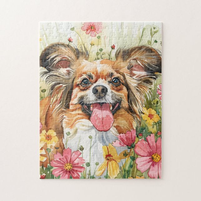 Papillon-Puzzle – Wasserfarben-Hundekunst Puzzle (Vertikal)