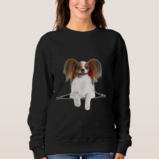 Papillon Rose Zipper Dog Pocket Sweatshirt (Vorderseite)