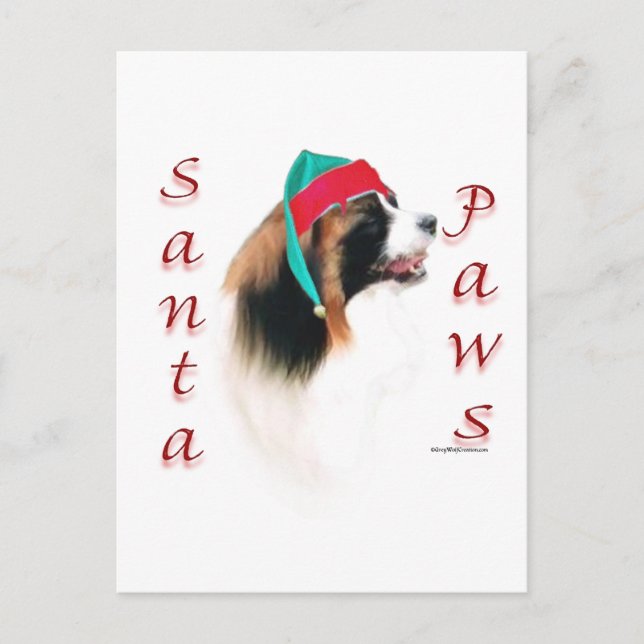 Papillon Santa Paws Feiertagspostkarte (Vorderseite)