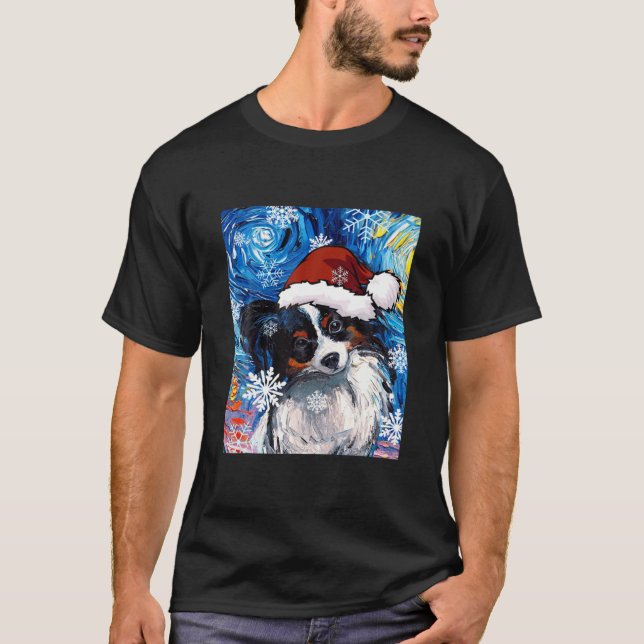 Papillon Santa Van Gogh Dog Geschenk, Hund T-Shirt (Vorderseite)