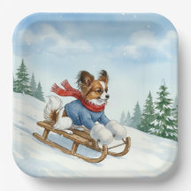 Papillon Schlittenfahren, Pappteller