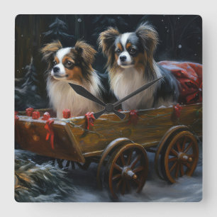 Papillon Schneeschlitten Weihnachtsdekoration Quadratische Wanduhr