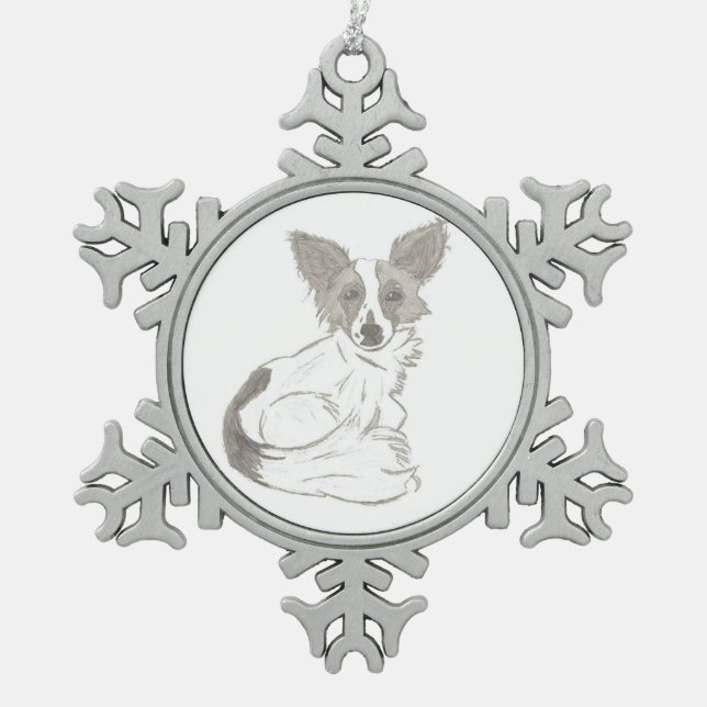Papillon Sketch Pewter Ornament (Vorderseite)