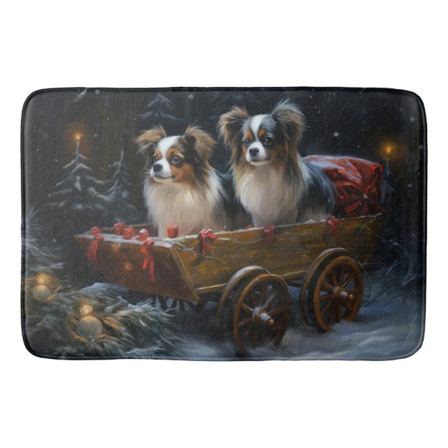 Papillon Snowy Sleigh Weihnachtsdekor Badematte (Vorderseite)