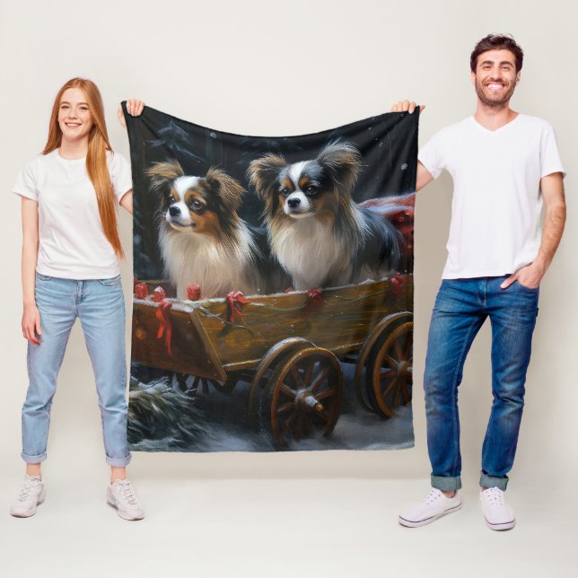 Papillon Snowy Sleigh Weihnachtsdekor Fleecedecke (Beispiel)