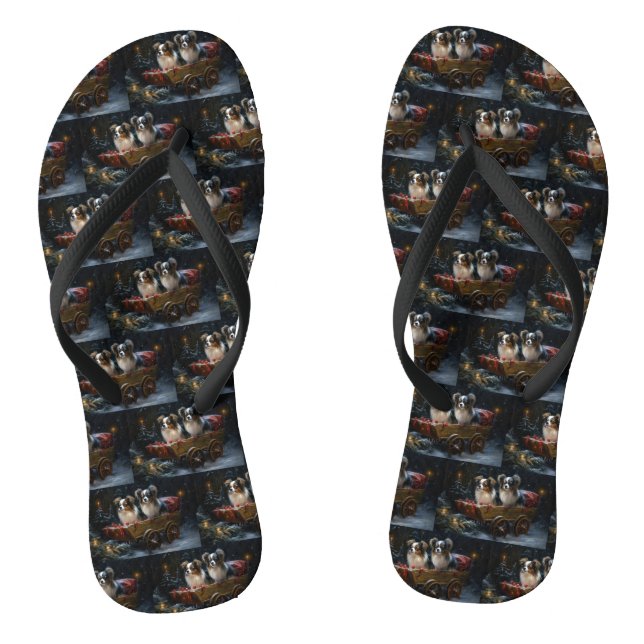 Papillon Snowy Sleigh Weihnachtsdekor Flip Flops (Fußbett)