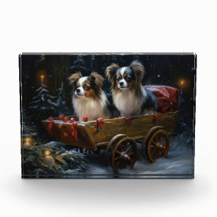 Papillon Snowy Sleigh Weihnachtsdekor Fotoblock