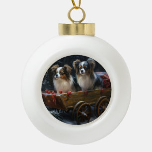 Papillon Snowy Sleigh Weihnachtsdekor Keramik Kugel-Ornament