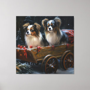 Papillon Snowy Sleigh Weihnachtsdekor Leinwanddruck