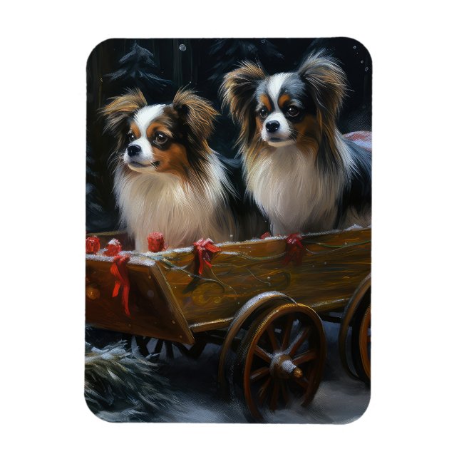 Papillon Snowy Sleigh Weihnachtsdekor Magnet (Vertikal)