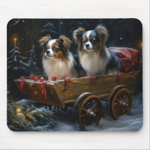 Papillon Snowy Sleigh Weihnachtsdekor Mousepad