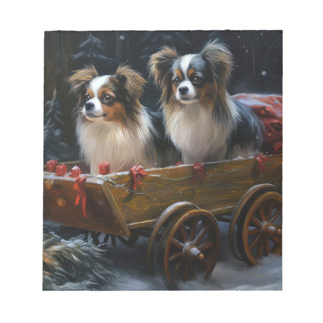 Papillon Snowy Sleigh Weihnachtsdekor Notizblock (Vorderseite)