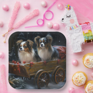 Papillon Snowy Sleigh Weihnachtsdekor Pappteller