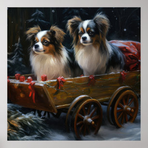 Papillon Snowy Sleigh Weihnachtsdekor Poster