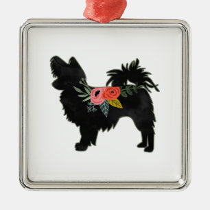 Papillon Toy Dog Breed Boho Silhouette Ornament Aus Metall