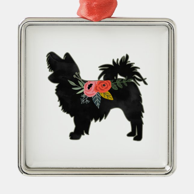 Papillon Toy Dog Breed Boho Silhouette Ornament Aus Metall (Vorne)